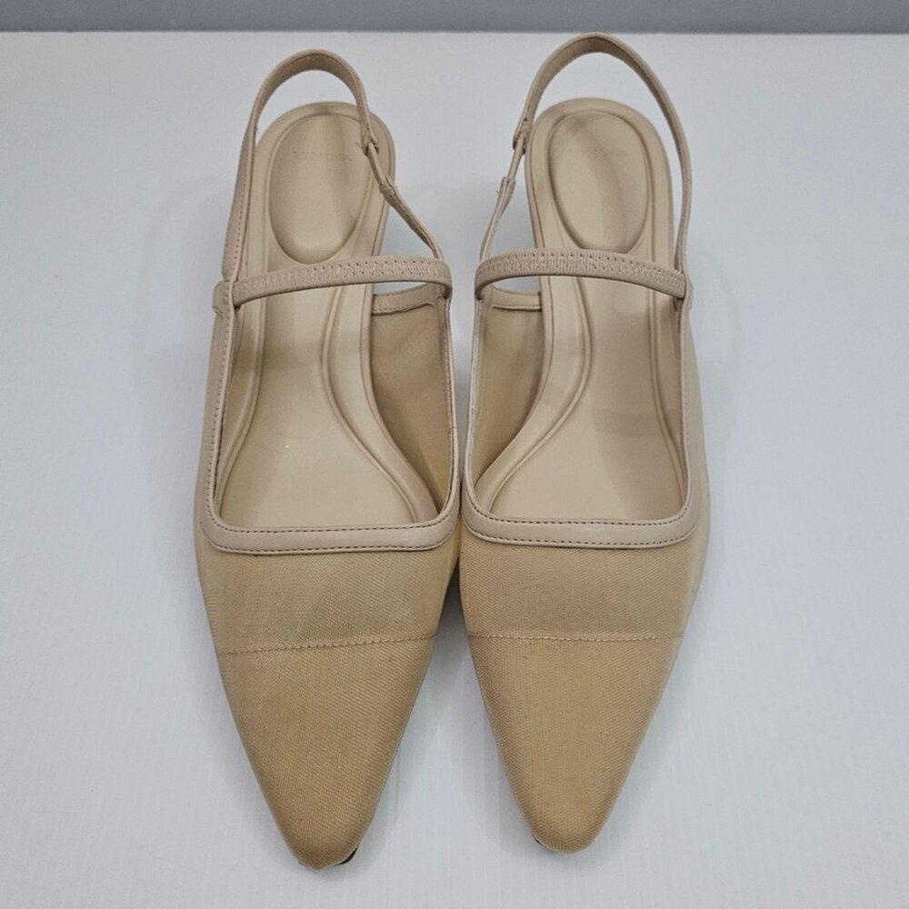Vince Venice Slingback Kitten Heel Sandal Womens 9 Birch Sand Mesh Leather - Picture 4 of 15